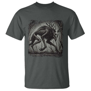 Wendigo Monster T Shirt Skinwalker Night Stroll Cryptid Dark Forest TS11 Dark Heather Print Your Wear