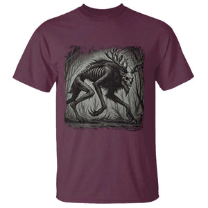 Wendigo Monster T Shirt Skinwalker Night Stroll Cryptid Dark Forest TS11 Maroon Print Your Wear