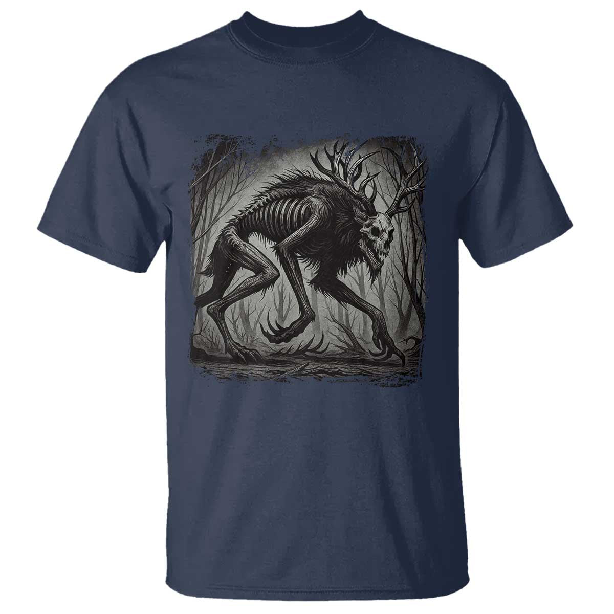 Wendigo Monster T Shirt Skinwalker Night Stroll Cryptid Dark Forest TS11 Navy Print Your Wear