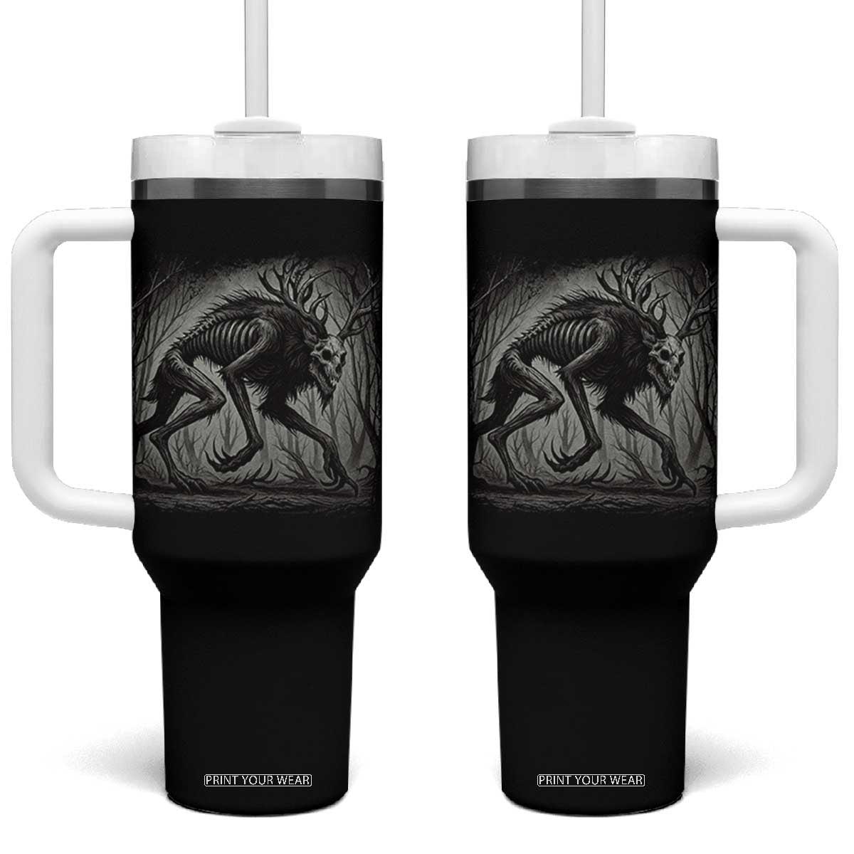 Wendigo Monster Tumbler With Handle Skinwalker Night Stroll Cryptid Dark Forest TS11 One Size: 40 oz Black Print Your Wear
