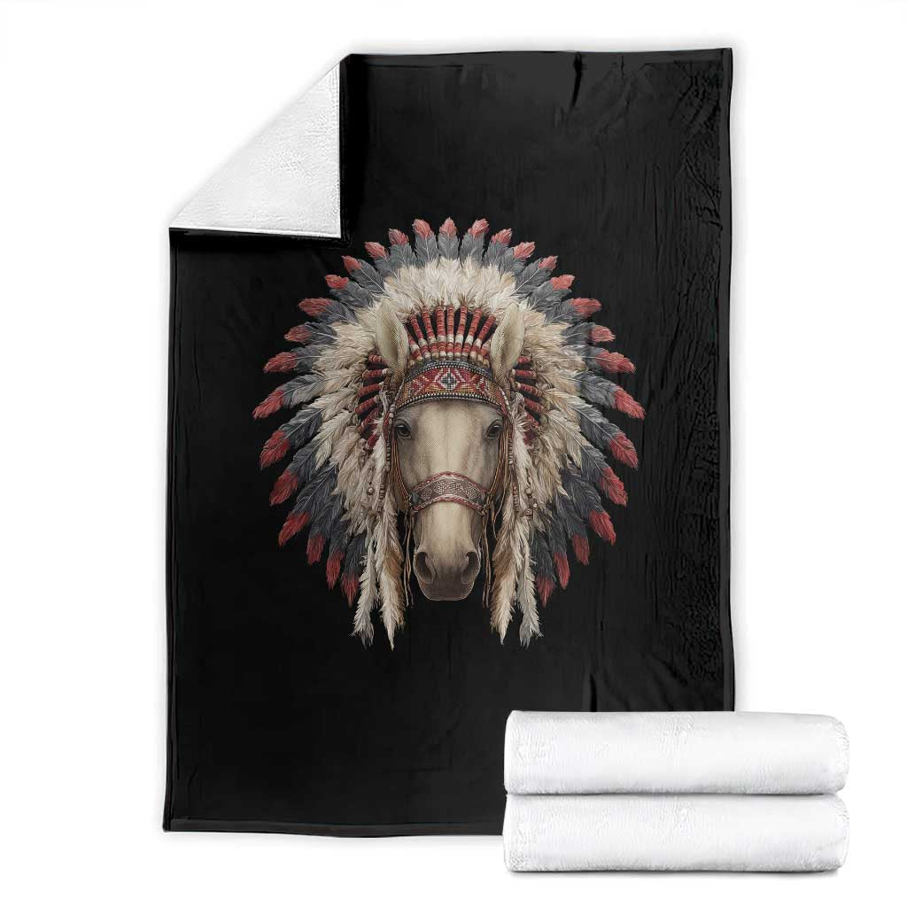 Horse Native American Indigenous Heritage War Bonnet Throw Blanket TS11 Black Print Your Wear