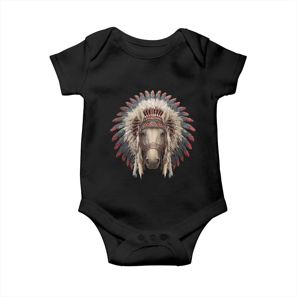 Horse Native American Indigenous Heritage War Bonnet Baby Onesie TS11 Black Print Your Wear