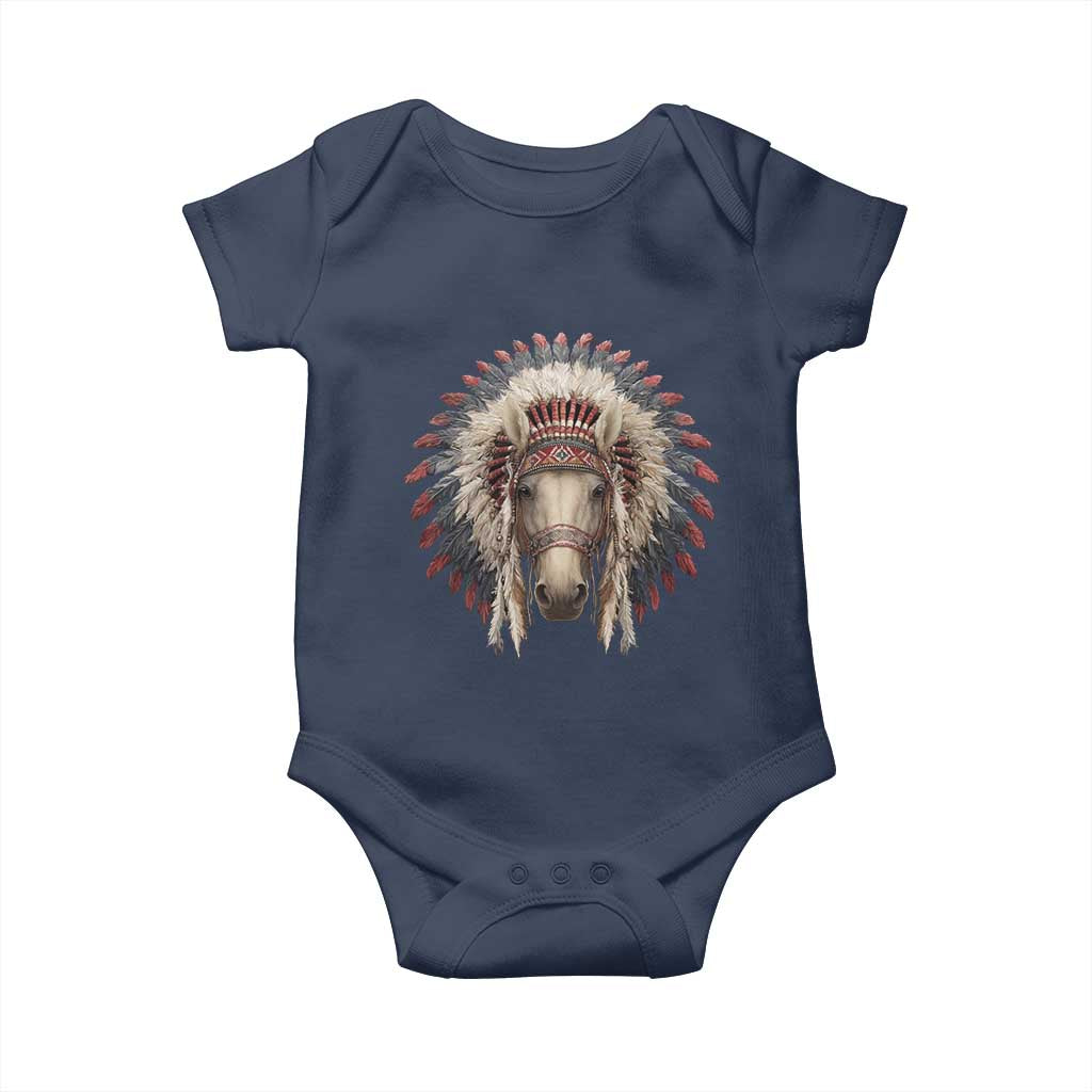 Horse Native American Indigenous Heritage War Bonnet Baby Onesie TS11 Navy Print Your Wear