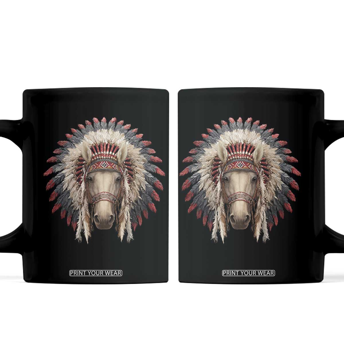 Horse Native American Indigenous Heritage War Bonnet Coffee Mug TS11 Black Print Your Wear