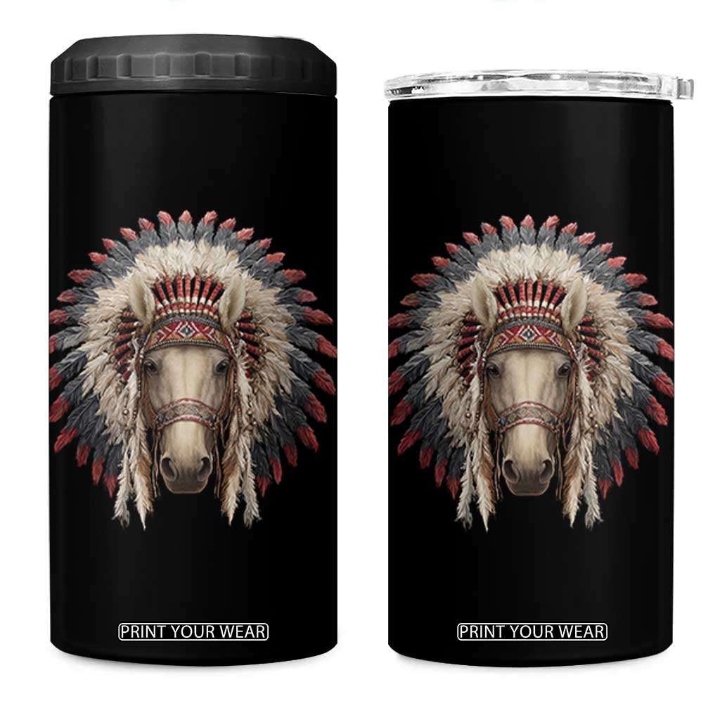Horse Native American Indigenous Heritage War Bonnet 4 in 1 Can Cooler Tumbler TS11 One Size: 16 oz Black Print Your Wear