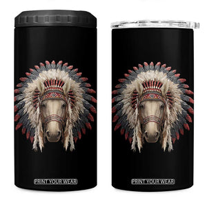 Horse Native American Indigenous Heritage War Bonnet 4 in 1 Can Cooler Tumbler TS11 One Size: 16 oz Black Print Your Wear
