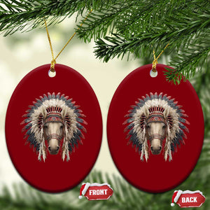 Horse Native American Indigenous Heritage War Bonnet Ceramic Ornament