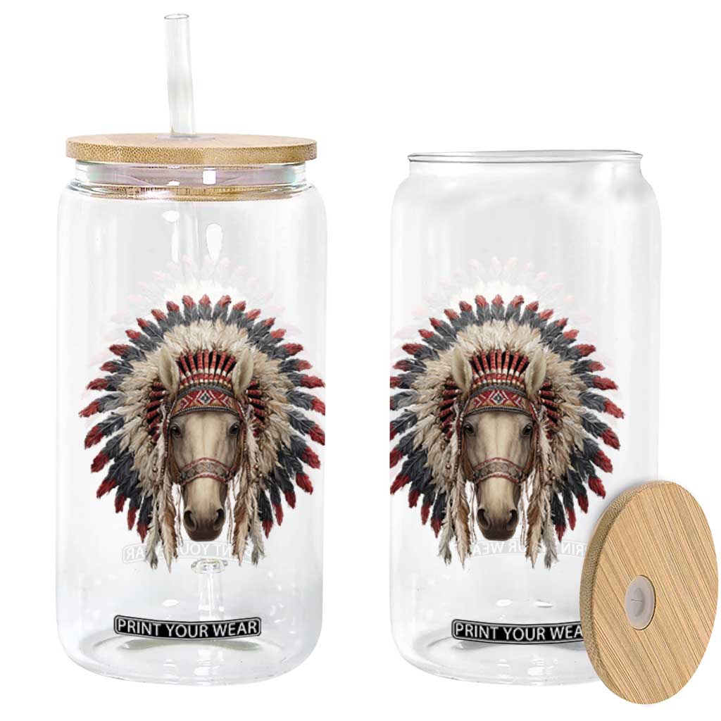 Horse Native American Indigenous Heritage War Bonnet Glass Can TS11 Print Your Wear