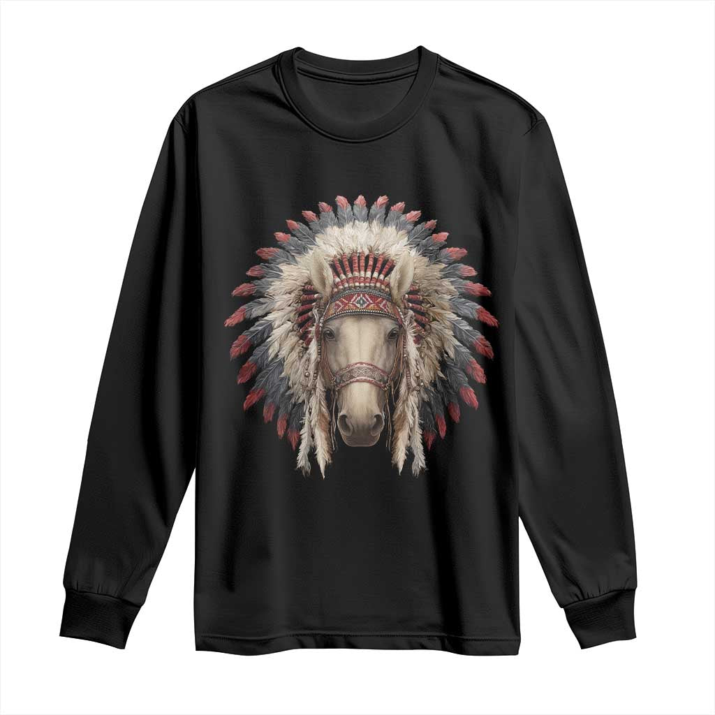 Horse Native American Indigenous Heritage War Bonnet Long Sleeve Shirt TS11 Black Print Your Wear