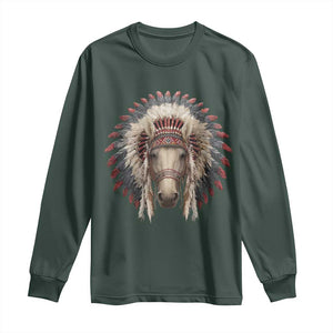 Horse Native American Indigenous Heritage War Bonnet Long Sleeve Shirt TS11 Dark Forest Green Print Your Wear