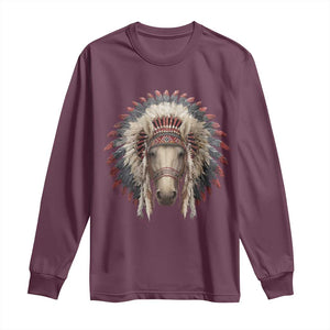 Horse Native American Indigenous Heritage War Bonnet Long Sleeve Shirt TS11 Maroon Print Your Wear