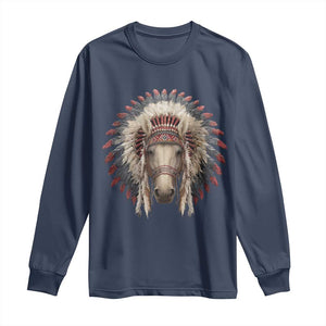 Horse Native American Indigenous Heritage War Bonnet Long Sleeve Shirt TS11 Navy Print Your Wear