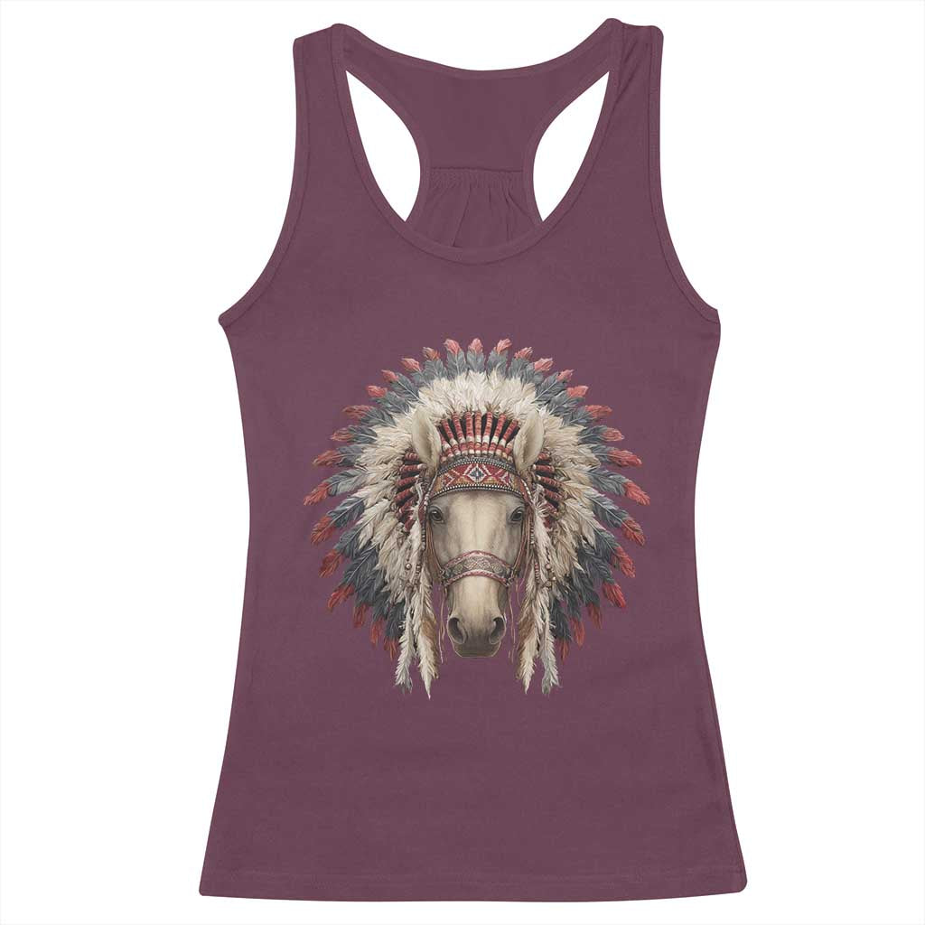 Horse Native American Indigenous Heritage War Bonnet Racerback Tank Top TS11 Maroon Print Your Wear