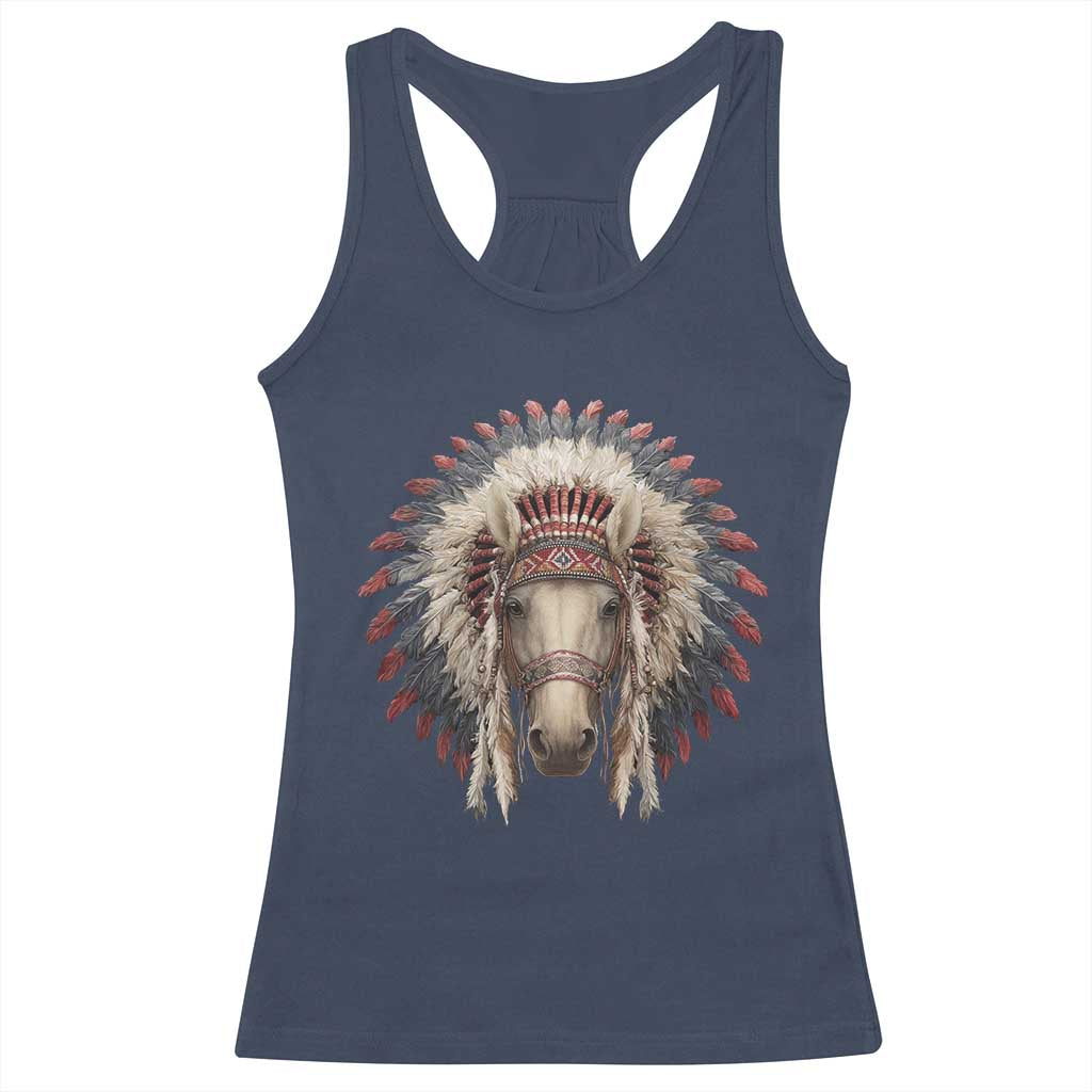 Horse Native American Indigenous Heritage War Bonnet Racerback Tank Top TS11 Navy Print Your Wear