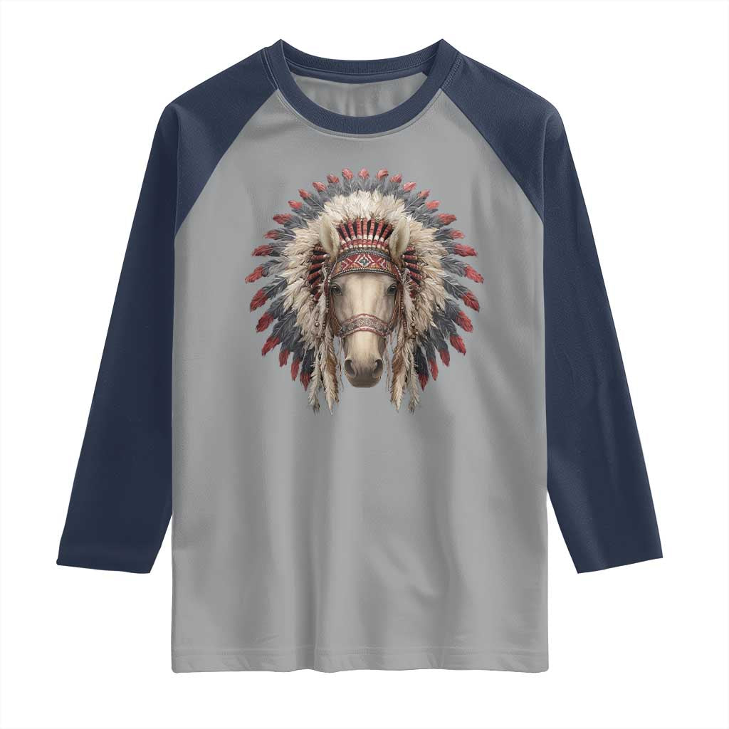 Horse Native American Indigenous Heritage War Bonnet Raglan Shirt TS11 Sport Gray Navy Print Your Wear