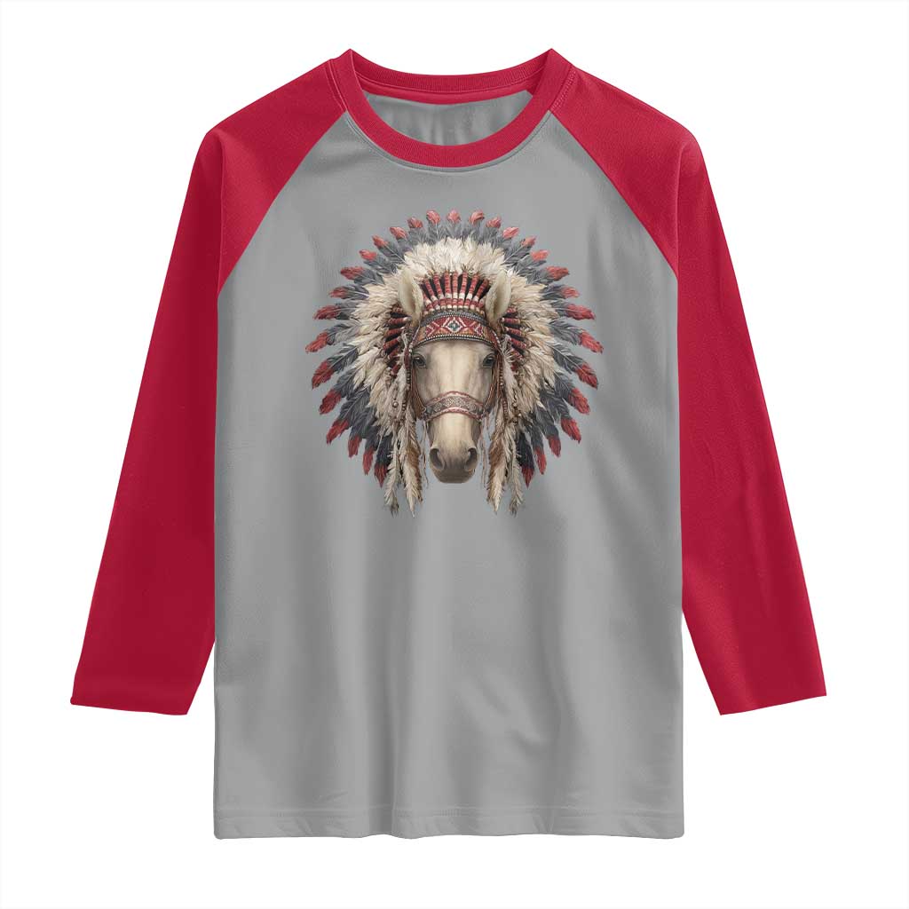 Horse Native American Indigenous Heritage War Bonnet Raglan Shirt TS11 Sport Gray Red Print Your Wear