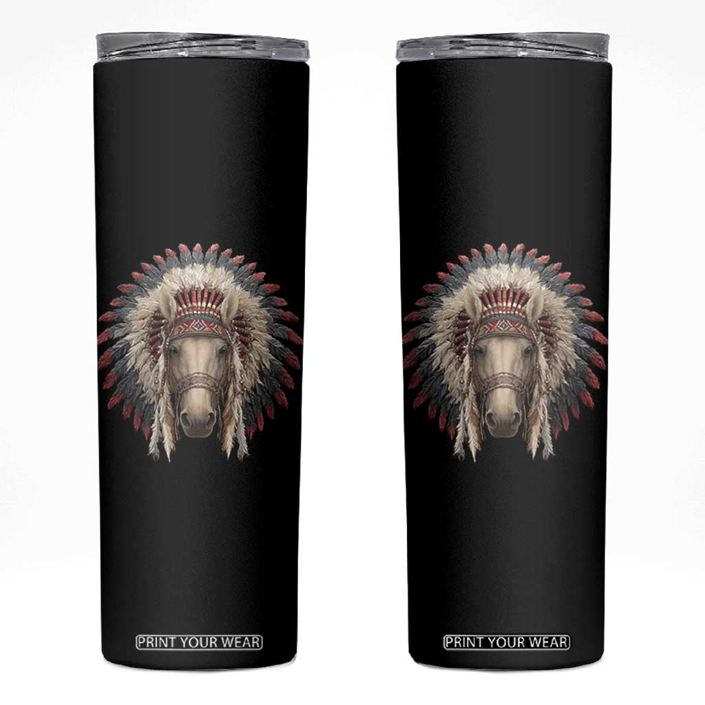 Horse Native American Indigenous Heritage War Bonnet Skinny Tumbler TS11 Black Print Your Wear