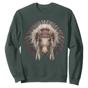 Horse Native American Indigenous Heritage War Bonnet Sweatshirt TS11 Dark Forest Green Print Your Wear