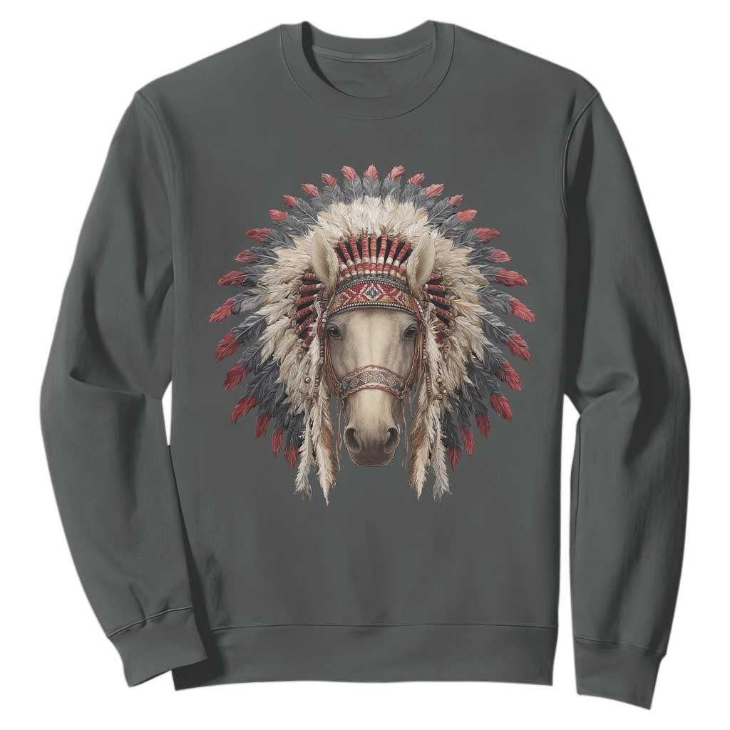 Horse Native American Indigenous Heritage War Bonnet Sweatshirt TS11 Dark Heather Print Your Wear