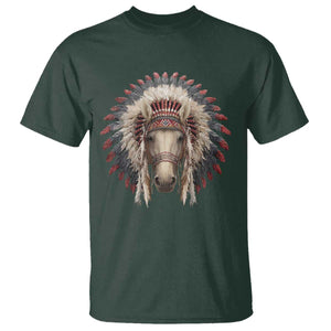 Horse Native American Indigenous Heritage War Bonnet T Shirt TS11 Dark Forest Green Print Your Wear