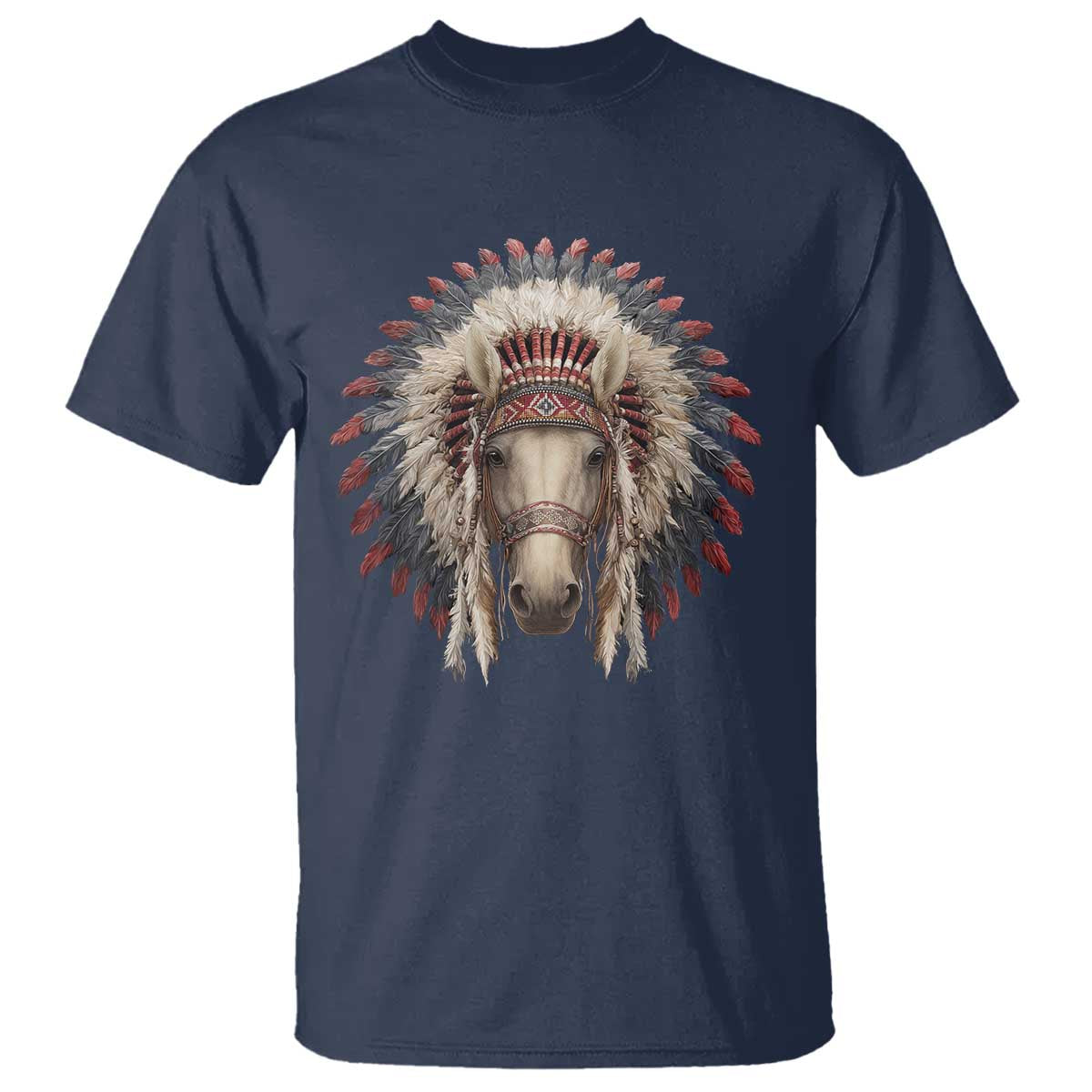 Horse Native American Indigenous Heritage War Bonnet T Shirt TS11 Navy Print Your Wear