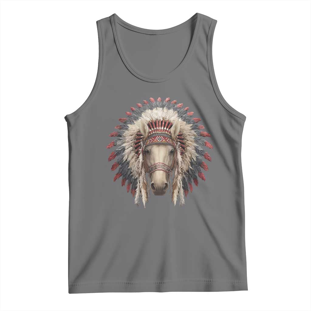 Horse Native American Indigenous Heritage War Bonnet Tank Top TS11 Black Heather Print Your Wear