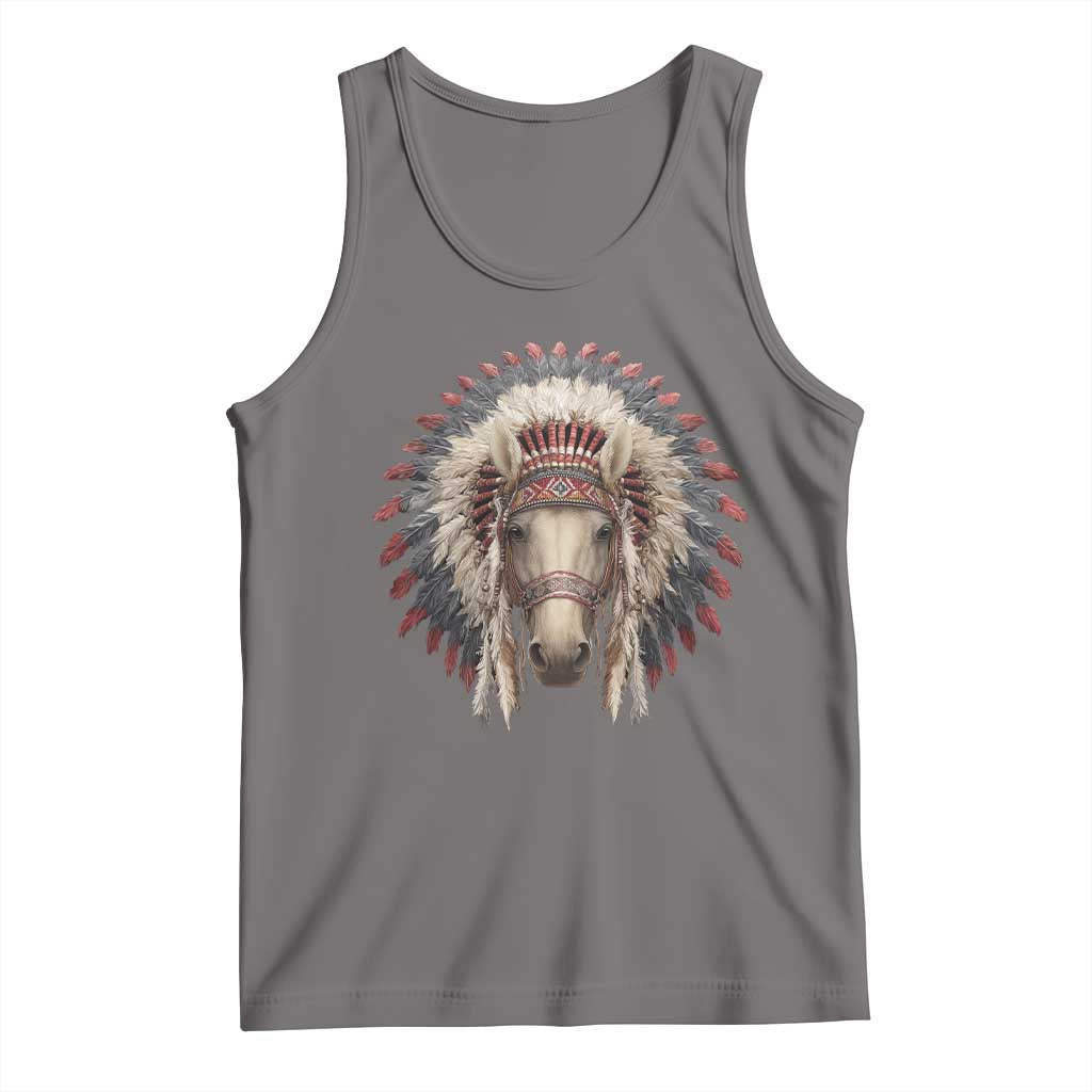 Horse Native American Indigenous Heritage War Bonnet Tank Top TS11 Deep Heather Print Your Wear