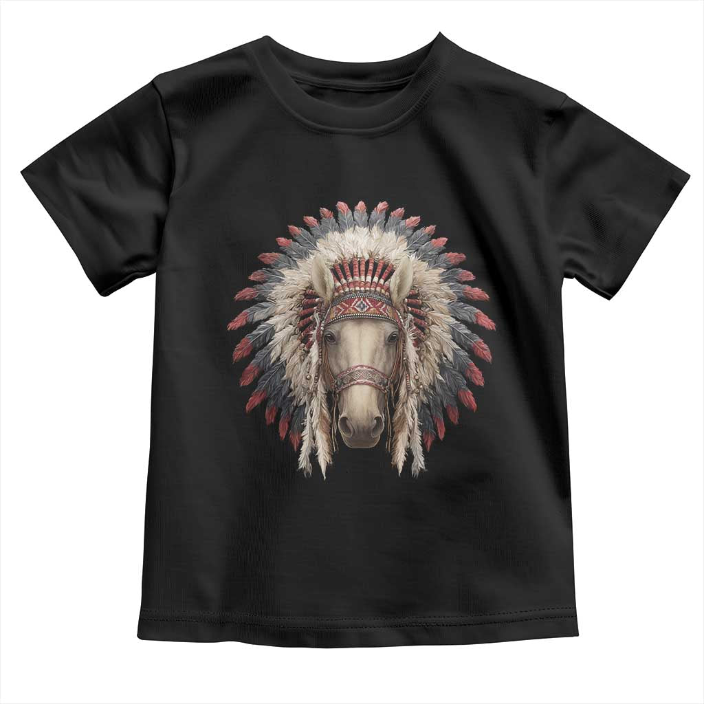 Horse Native American Indigenous Heritage War Bonnet Toddler T Shirt TS11 Black Print Your Wear