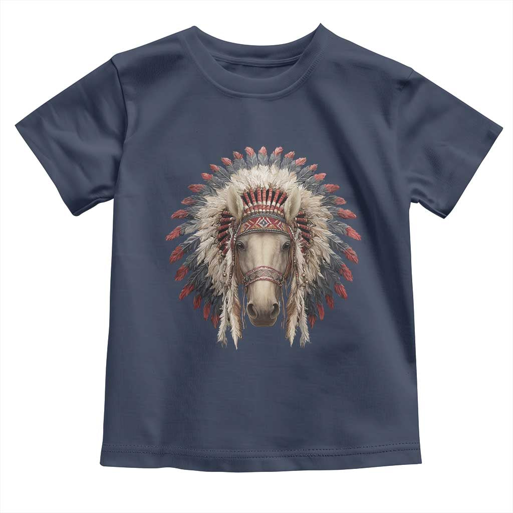 Horse Native American Indigenous Heritage War Bonnet Toddler T Shirt TS11 Navy Print Your Wear