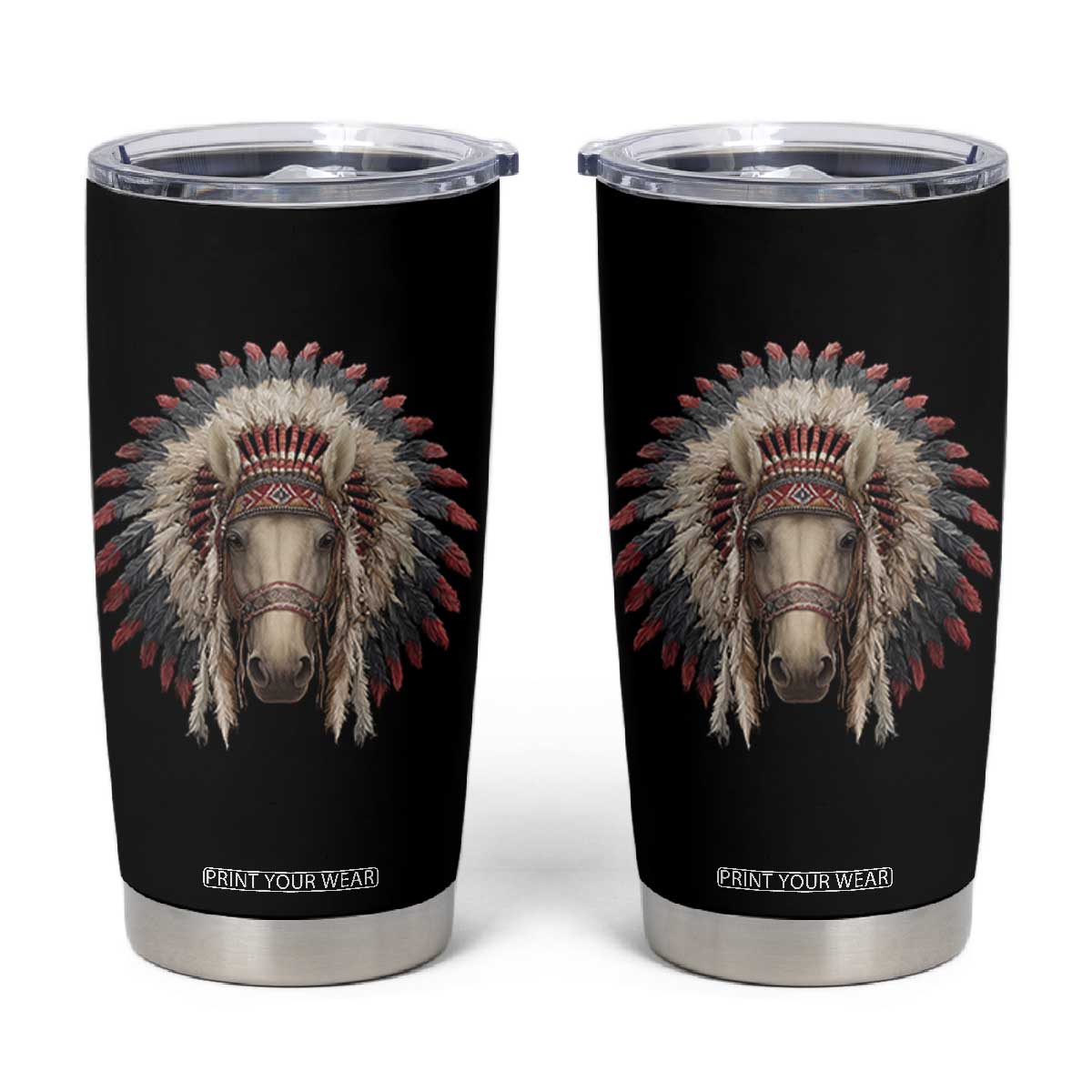 Horse Native American Indigenous Heritage War Bonnet Tumbler Cup TS11 Black Print Your Wear