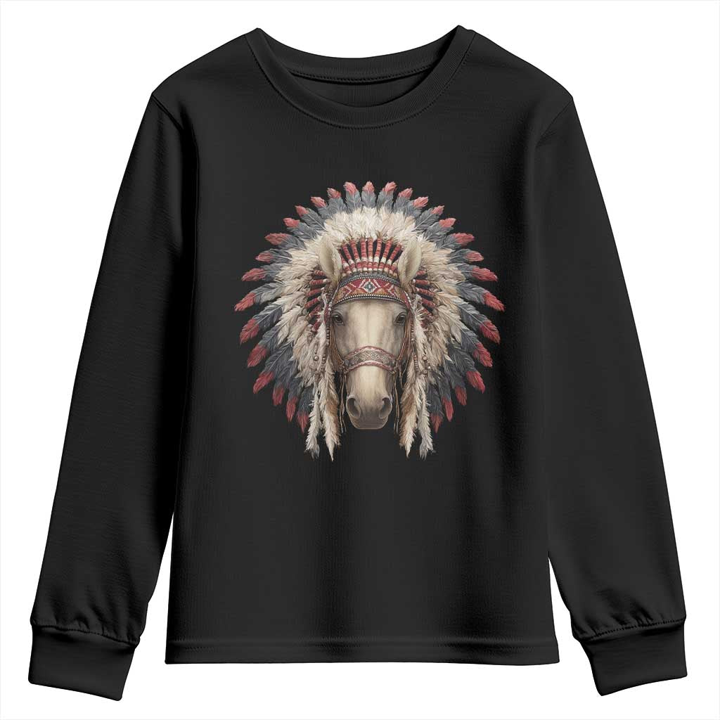 Horse Native American Indigenous Heritage War Bonnet Youth Sweatshirt TS11 Black Print Your Wear