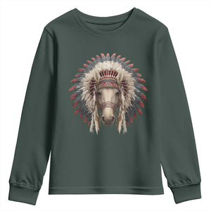 Horse Native American Indigenous Heritage War Bonnet Youth Sweatshirt TS11 Dark Forest Green Print Your Wear