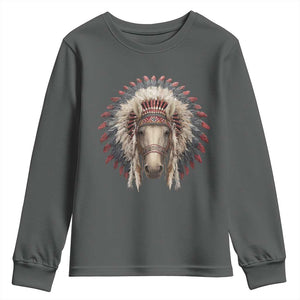 Horse Native American Indigenous Heritage War Bonnet Youth Sweatshirt TS11 Dark Heather Print Your Wear