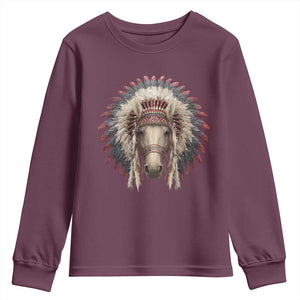 Horse Native American Indigenous Heritage War Bonnet Youth Sweatshirt TS11 Maroon Print Your Wear