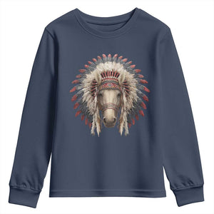 Horse Native American Indigenous Heritage War Bonnet Youth Sweatshirt TS11 Navy Print Your Wear
