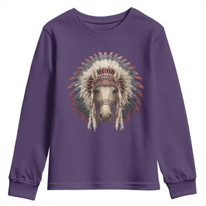 Horse Native American Indigenous Heritage War Bonnet Youth Sweatshirt TS11 Purple Print Your Wear