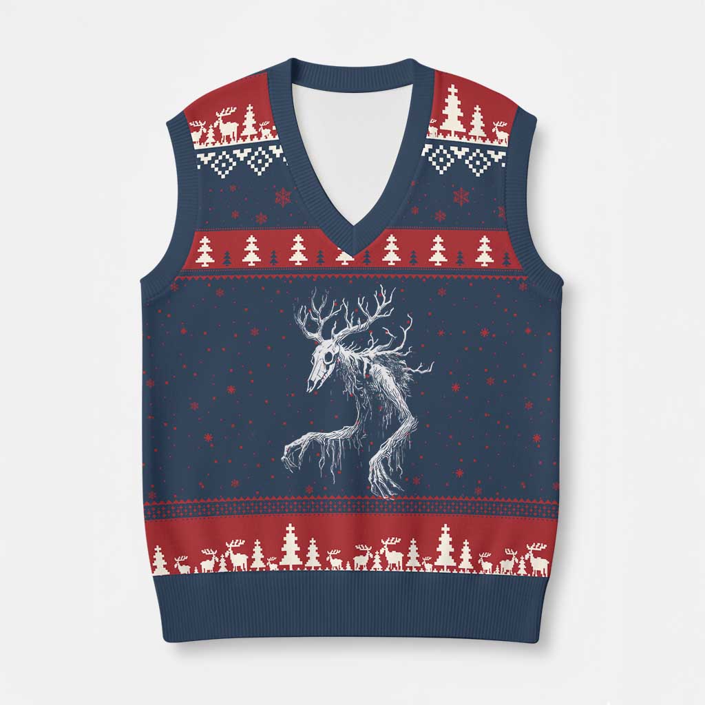 Wendigo Monster Skinwalker Mythical Cryptid V-Neck Knit Sweater Vest TS11 Navy Red Print Your Wear