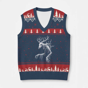 Wendigo Monster Skinwalker Mythical Cryptid V-Neck Knit Sweater Vest TS11 Navy Red Print Your Wear