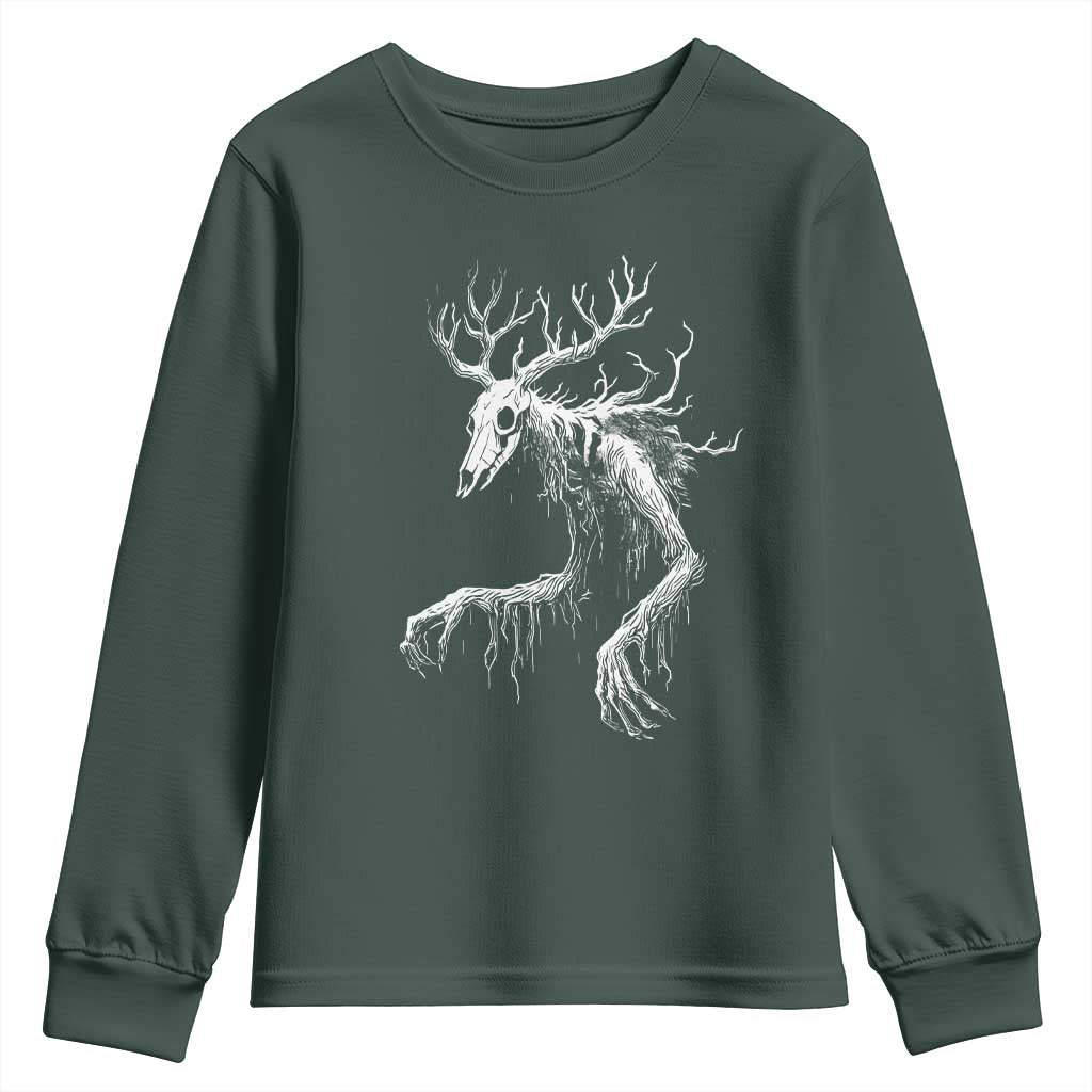 Wendigo Monster Skinwalker Mythical Cryptid Youth Sweatshirt TS11 Dark Forest Green Print Your Wear