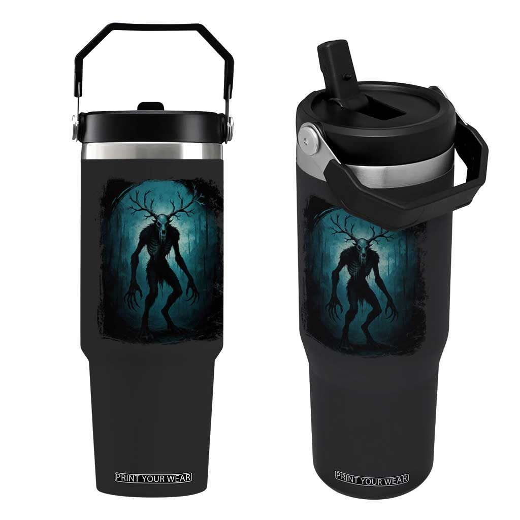 Wendigo Monster Skinwalker Mythical Cryptid Dark Forest Flip Straw Tumbler TS11 One Size: 30 oz Black Print Your Wear