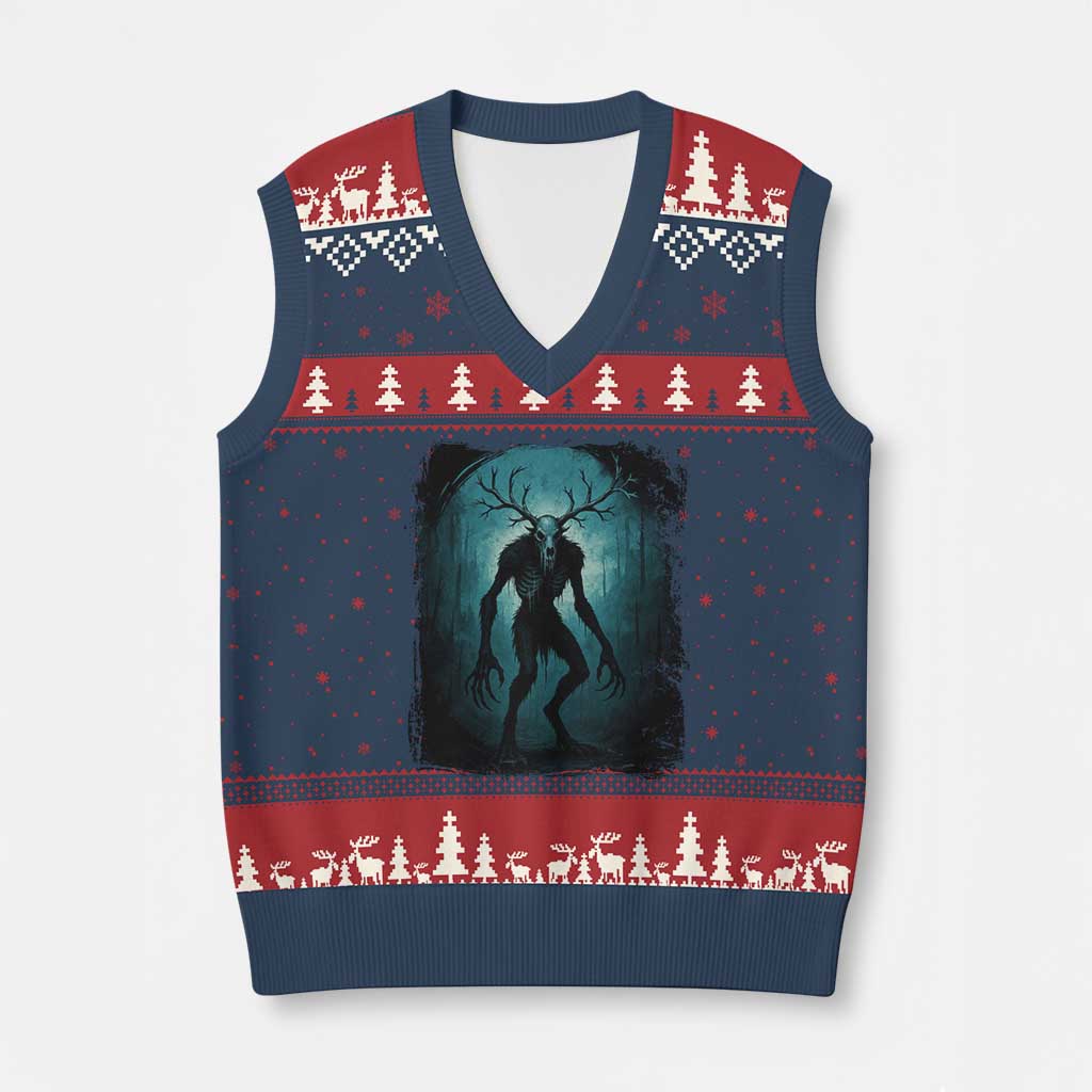 Wendigo Monster Skinwalker Mythical Cryptid Dark Forest V-Neck Knit Sweater Vest TS11 Navy Red Print Your Wear