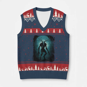 Wendigo Monster Skinwalker Mythical Cryptid Dark Forest V-Neck Knit Sweater Vest TS11 Navy Red Print Your Wear