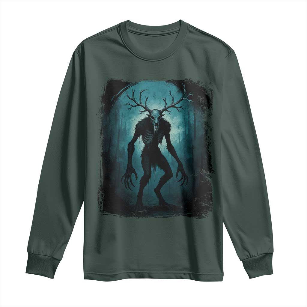 Wendigo Monster Skinwalker Mythical Cryptid Dark Forest Long Sleeve Shirt TS11 Dark Forest Green Print Your Wear