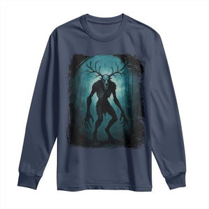 Wendigo Monster Skinwalker Mythical Cryptid Dark Forest Long Sleeve Shirt TS11 Navy Print Your Wear
