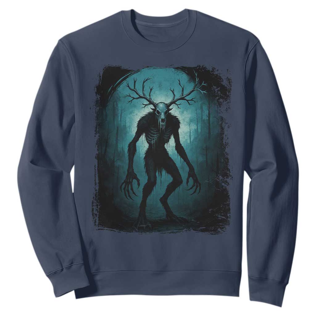 Wendigo Monster Skinwalker Mythical Cryptid Dark Forest Sweatshirt TS11 Navy Print Your Wear