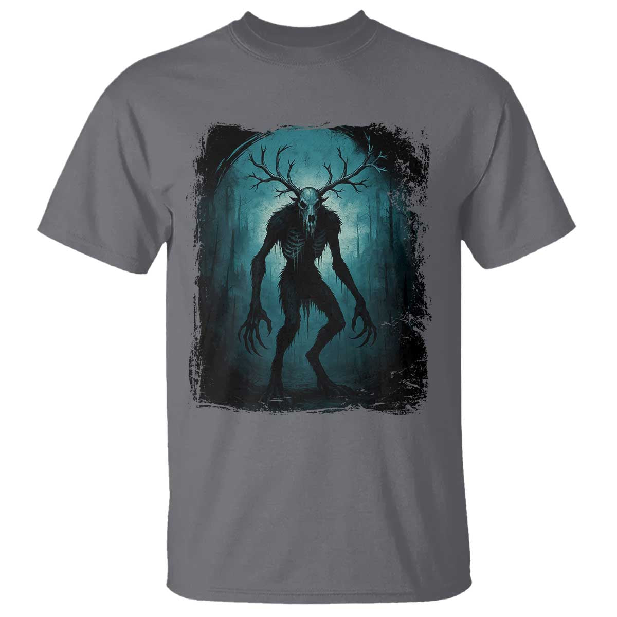 Wendigo Monster T Shirt - Skinwalker Mythical Cryptid Dark Forest Horror Tee TS11 Charcoal Print Your Wear