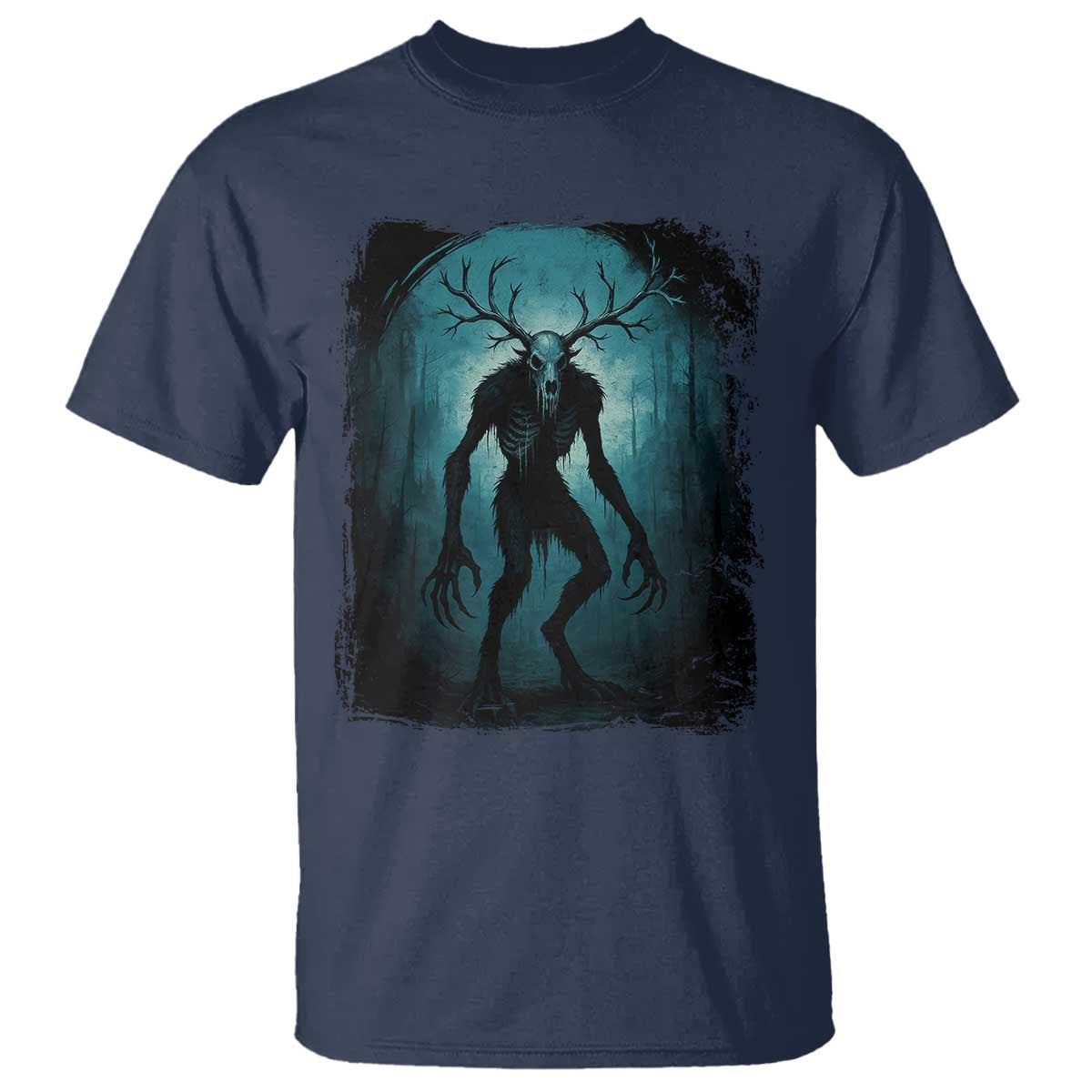 Wendigo Monster T Shirt - Skinwalker Mythical Cryptid Dark Forest Horror Tee TS11 Navy Print Your Wear