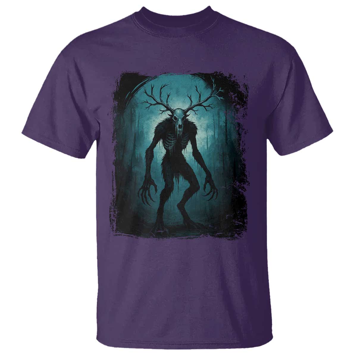 Wendigo Monster T Shirt - Skinwalker Mythical Cryptid Dark Forest Horror Tee TS11 Purple Print Your Wear
