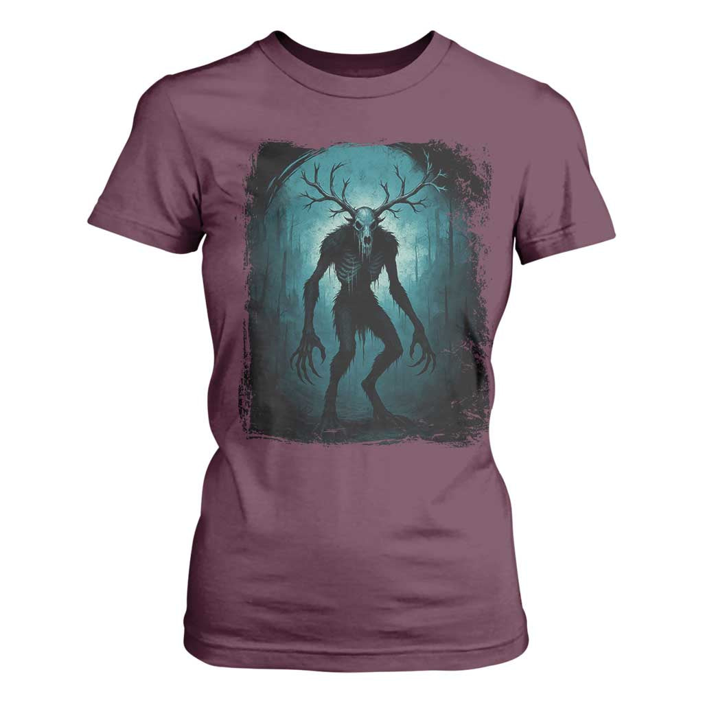 Wendigo Monster Skinwalker Mythical Cryptid Dark Forest T Shirt For Women TS11 Maroon Print Your Wear
