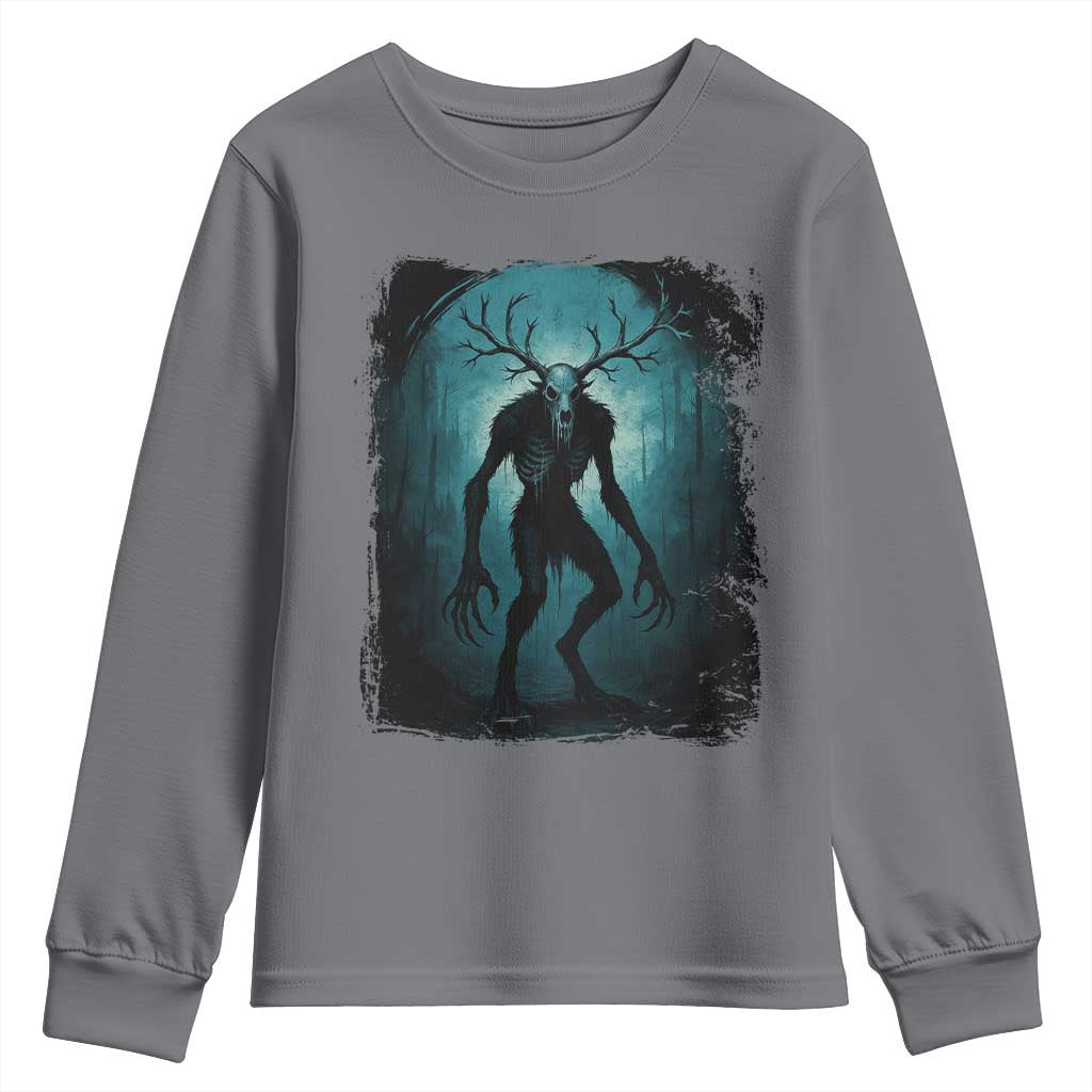 Wendigo Monster Skinwalker Mythical Cryptid Dark Forest Youth Sweatshirt TS11 Charcoal Print Your Wear